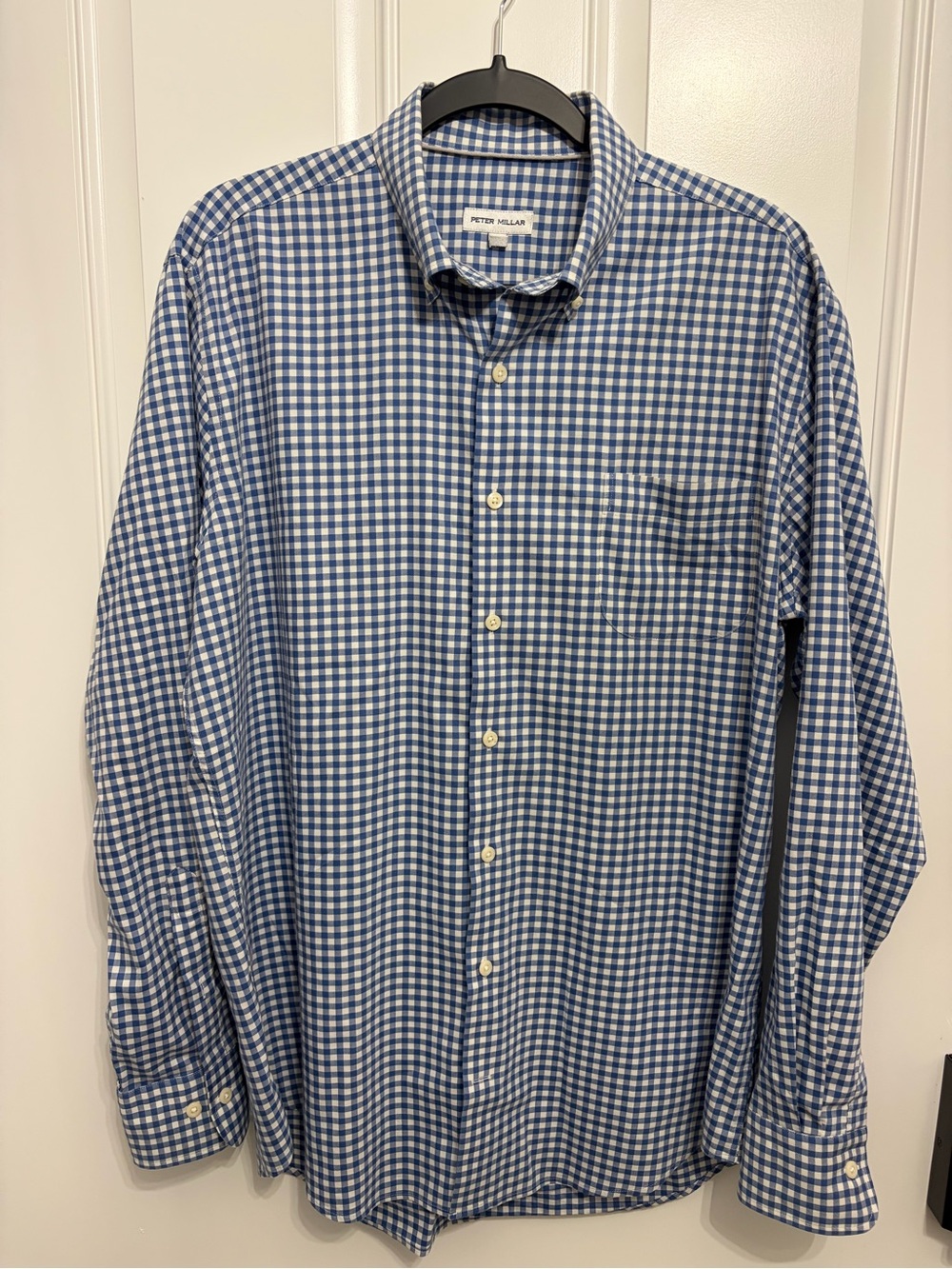 Peter Millar Blue Gingham Button-Down Shirt Crown Lite Performance Size Large